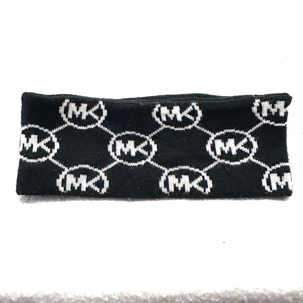 Michael Kors Black White MK Monogram Logo Knit Headband Ear Warmer